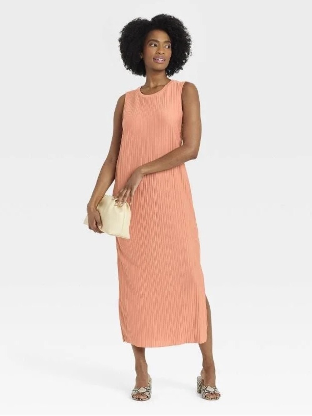 A New Day Sleeveless Plisse Pleated Maxi Dress Nude Women Small